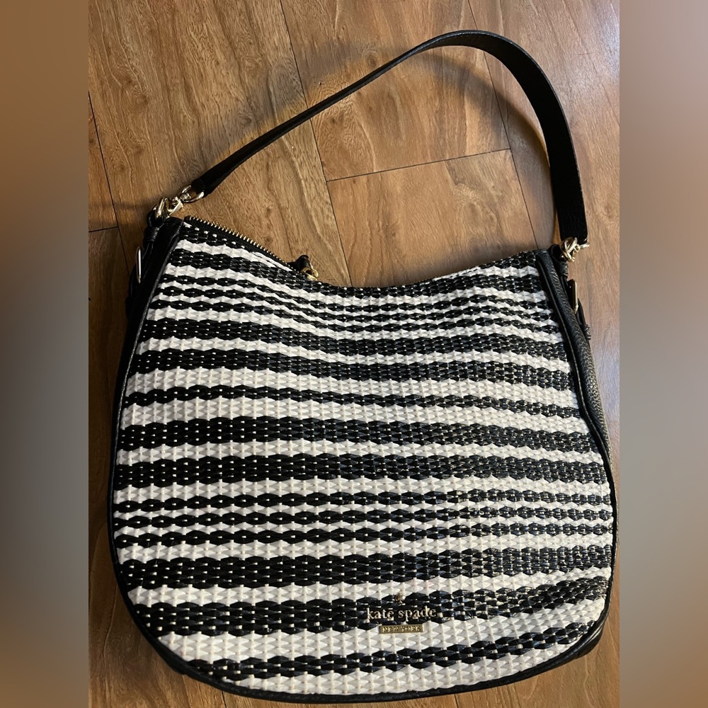 kate spade Black and White Woven Shoulder Bag